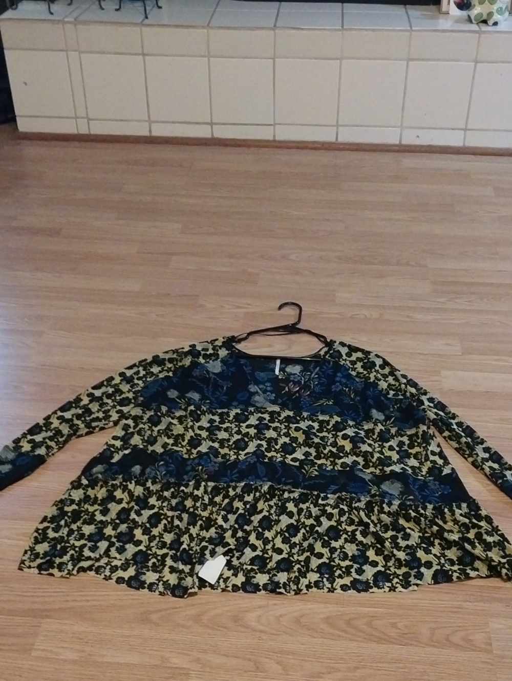 Fp Floral Tiered Long-Sleeve Women’s Top - Olive & Navy
